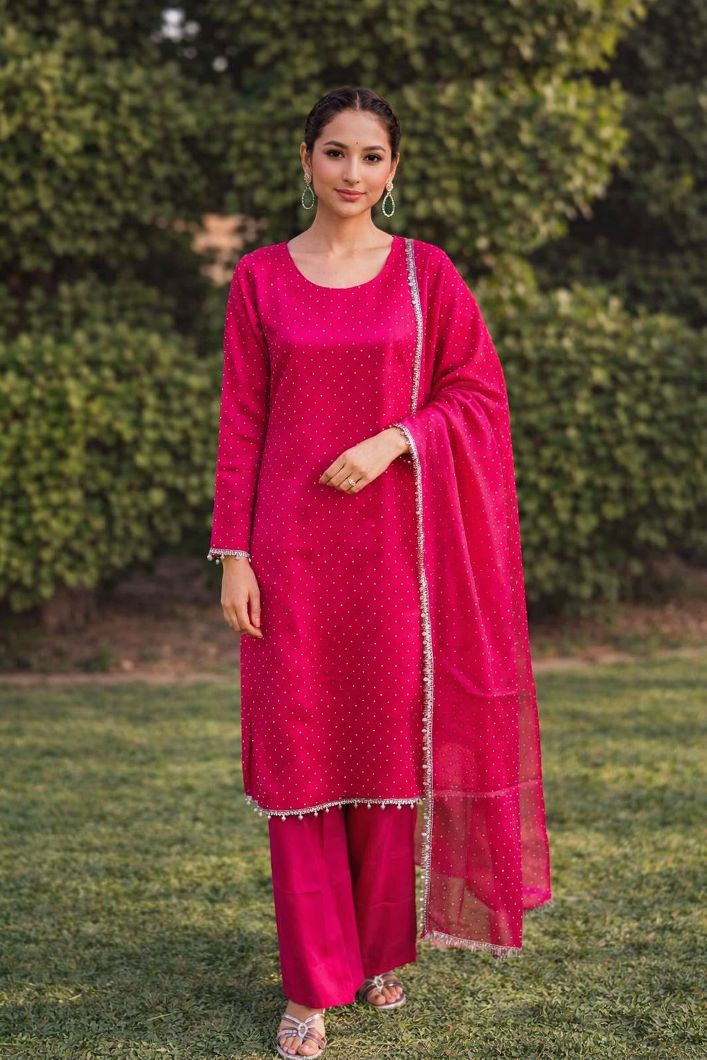 Elegant 3 Piece Shisha Silk Suit – Premium Embroidered Party Wear