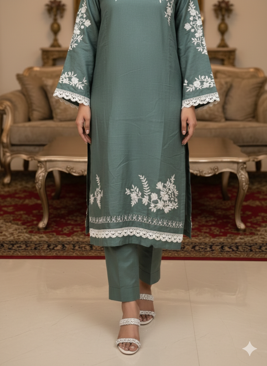 Soft Cotton 3 Piece Embroidered Suit – Elegant Androidry Work | All-Season Wear