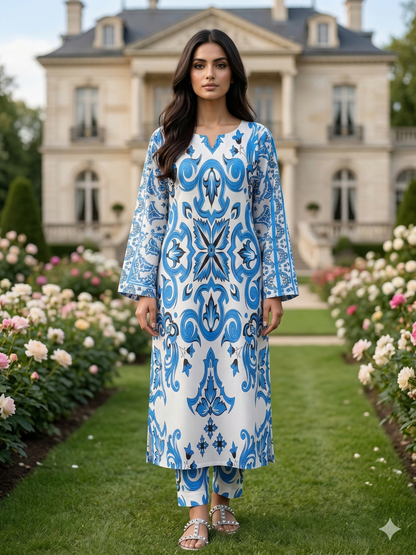 Ready-to-Wear 2-Piece Printed Lawn Co-ord Set – Long Shirt & Matching Trouser