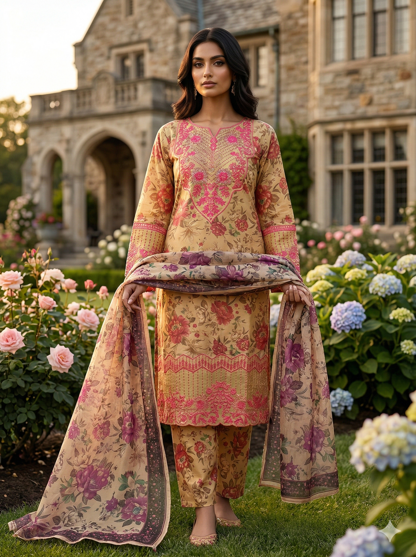 Summer Radiance – Premium 3-Piece Embroidered Lawn Ensemble