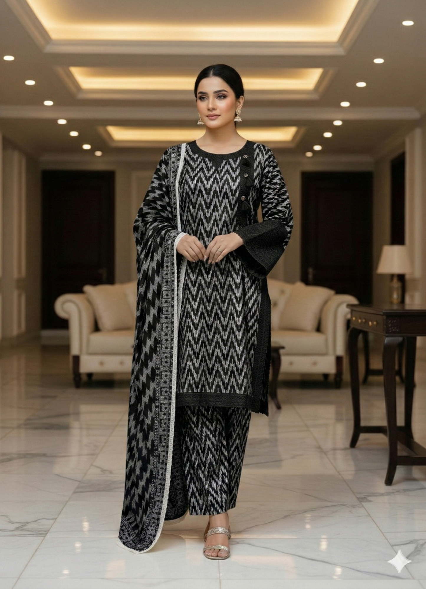 Pure Lawn 3-Piece Suit – Ready-to-Wear Digital Printed Set with Dupatta & Trouser