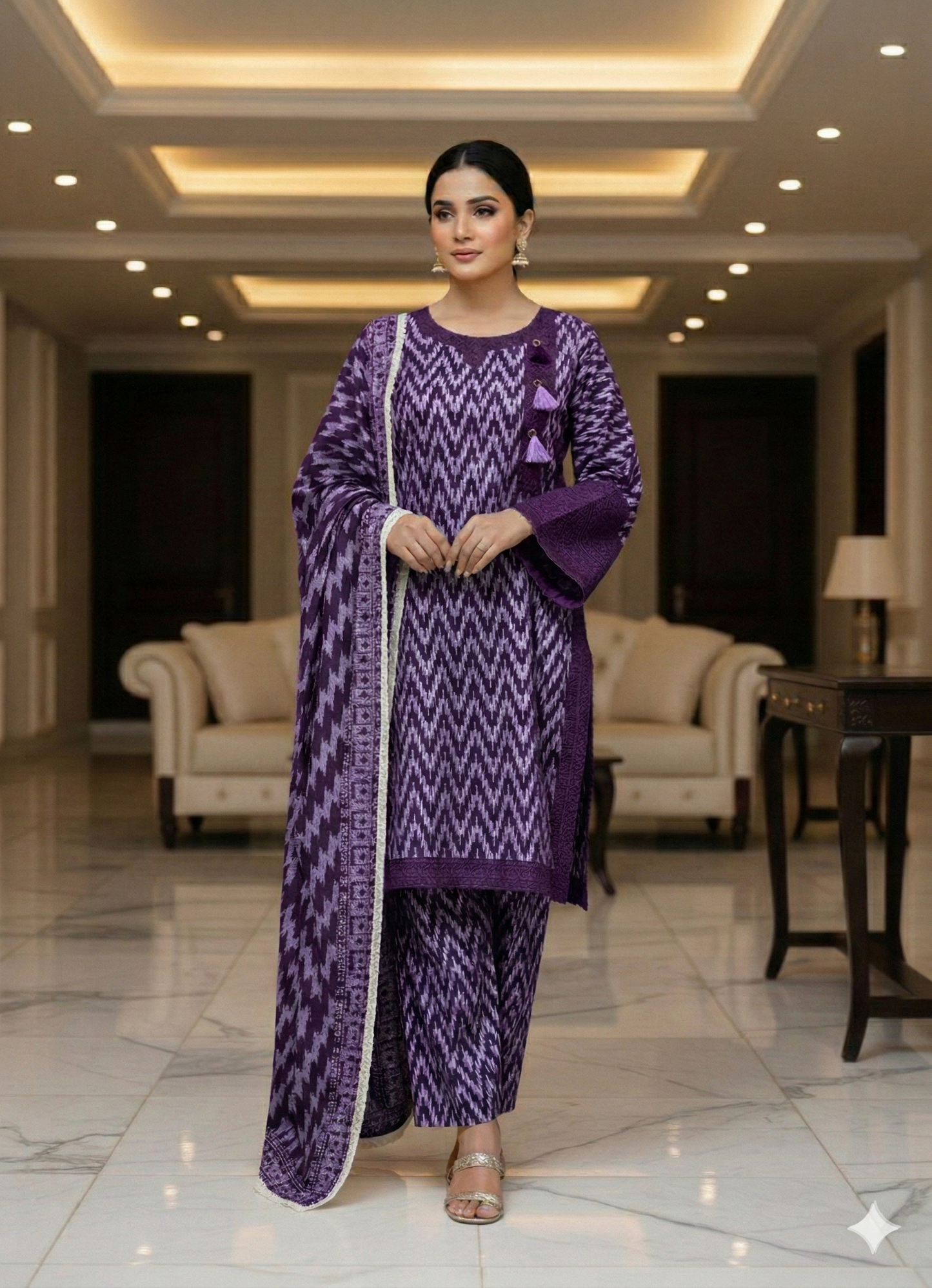Pure Lawn 3-Piece Suit – Ready-to-Wear Digital Printed Set with Dupatta & Trouser