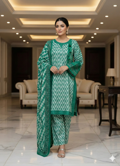 Pure Lawn 3-Piece Suit – Ready-to-Wear Digital Printed Set with Dupatta & Trouser