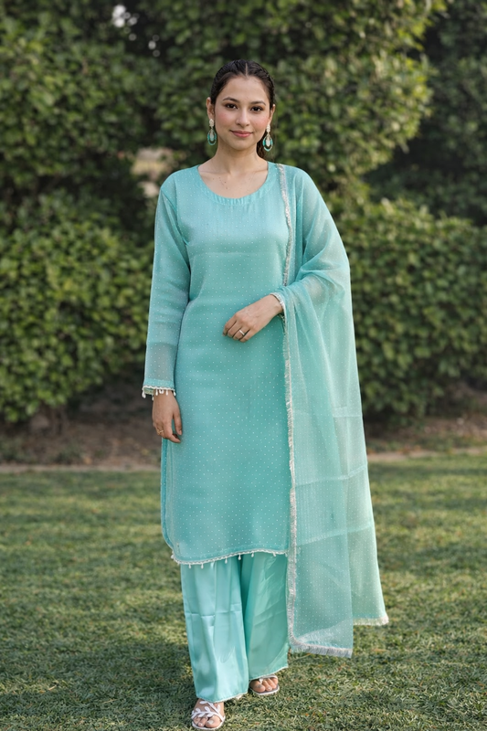 Elegant 3 Piece Shisha Silk Suit – Premium Embroidered Party Wear