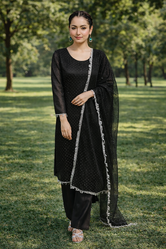 Elegant 3 Piece Shisha Silk Suit – Premium Embroidered Party Wear