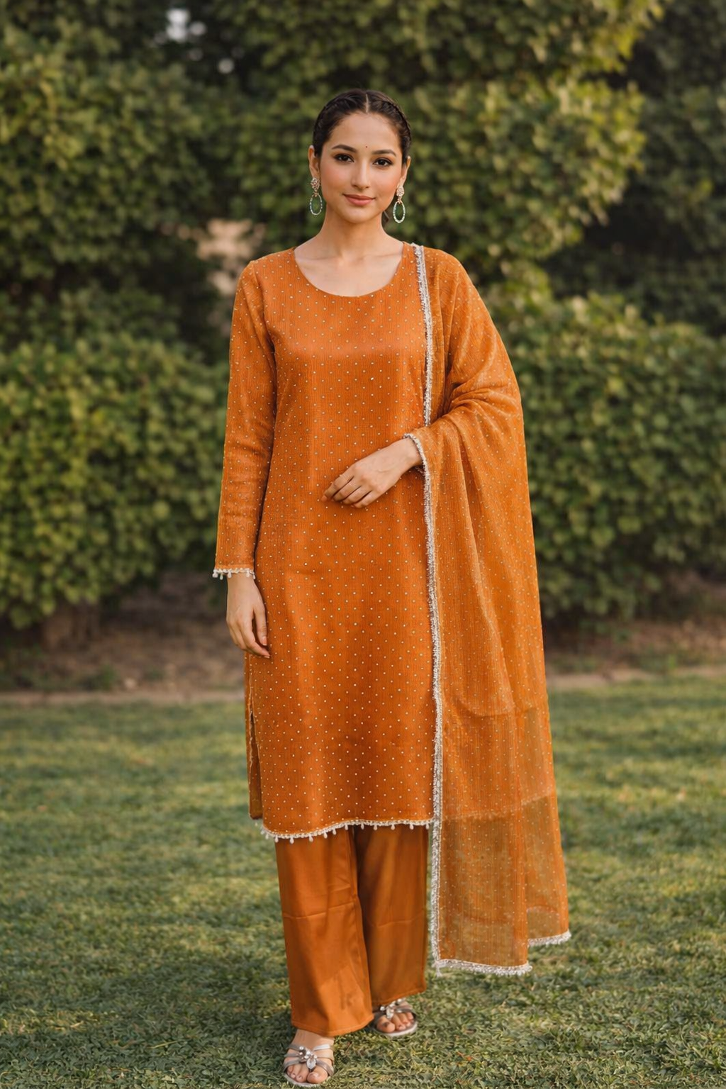 Elegant 3 Piece Shisha Silk Suit – Premium Embroidered Party Wear