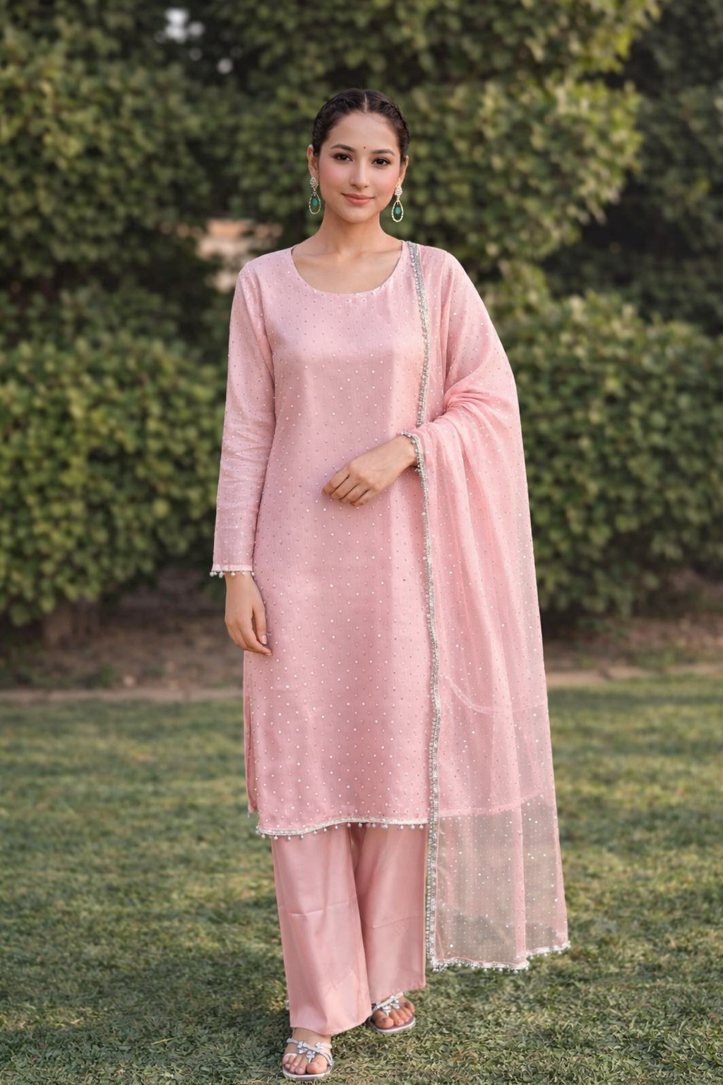 Elegant 3 Piece Shisha Silk Suit – Premium Embroidered Party Wear