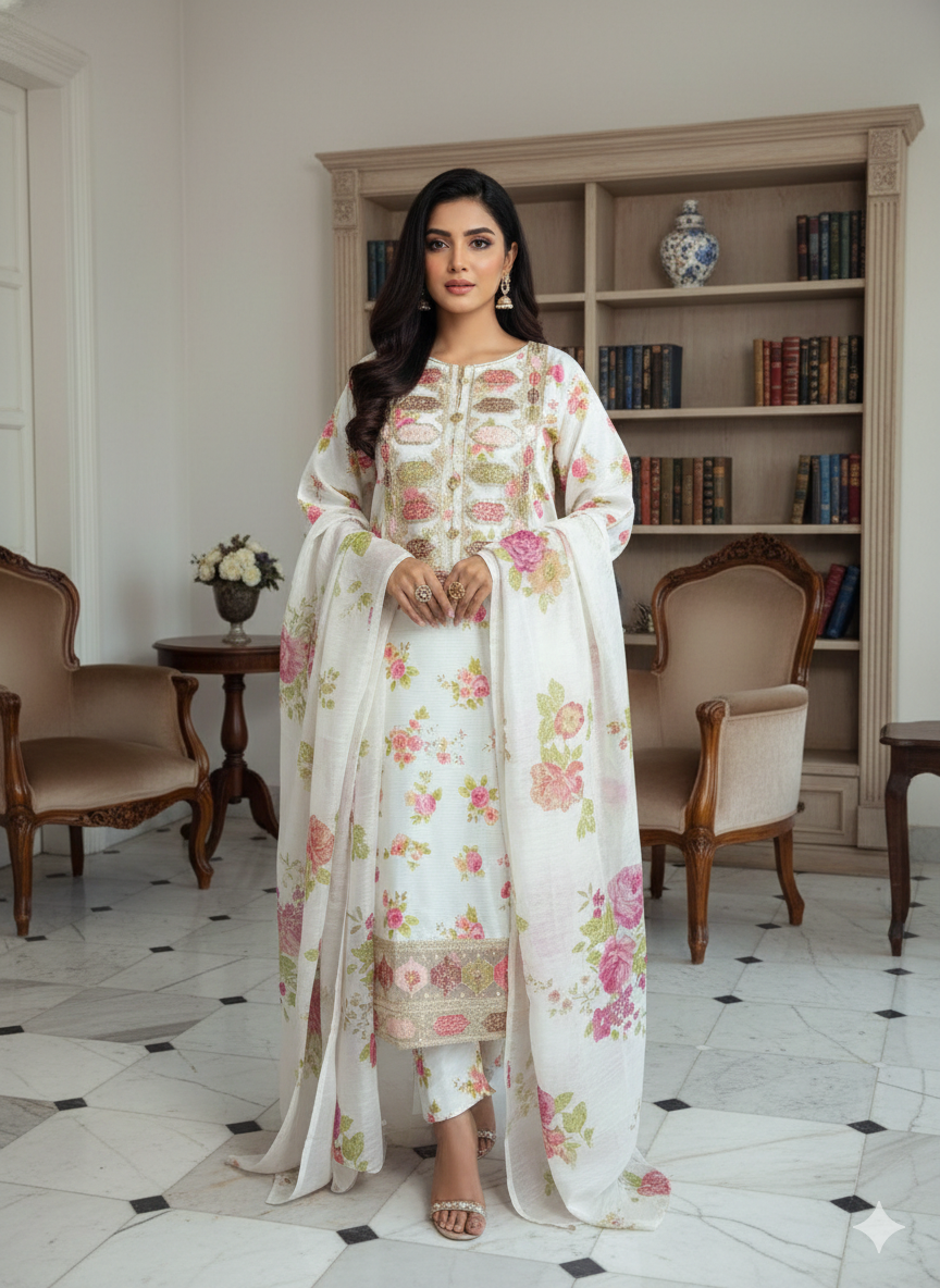 Kareena 3-Piece Luxury Bana Dora Suit – All Season Premium Fashion Wear