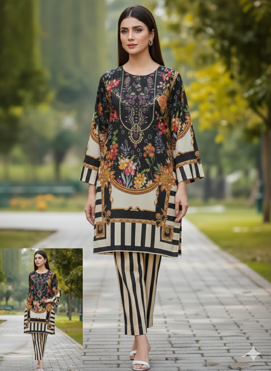 Luxury Pure Silk 2-Piece Printed Suit