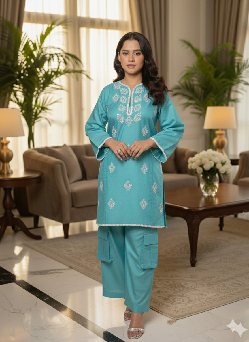 Premium Cotton 2-Piece Co-ord Set - Trendy Cargo Trouser & Shirt (Maroon/Black/Tea Blue/Camel)