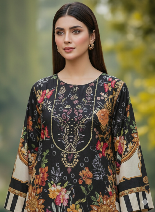 Luxury Pure Silk 2-Piece Printed Suit