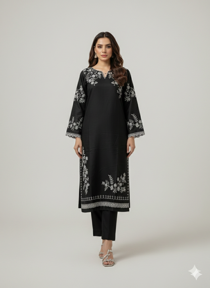 Soft Cotton 3 Piece Embroidered Suit – Elegant Androidry Work | All-Season Wear