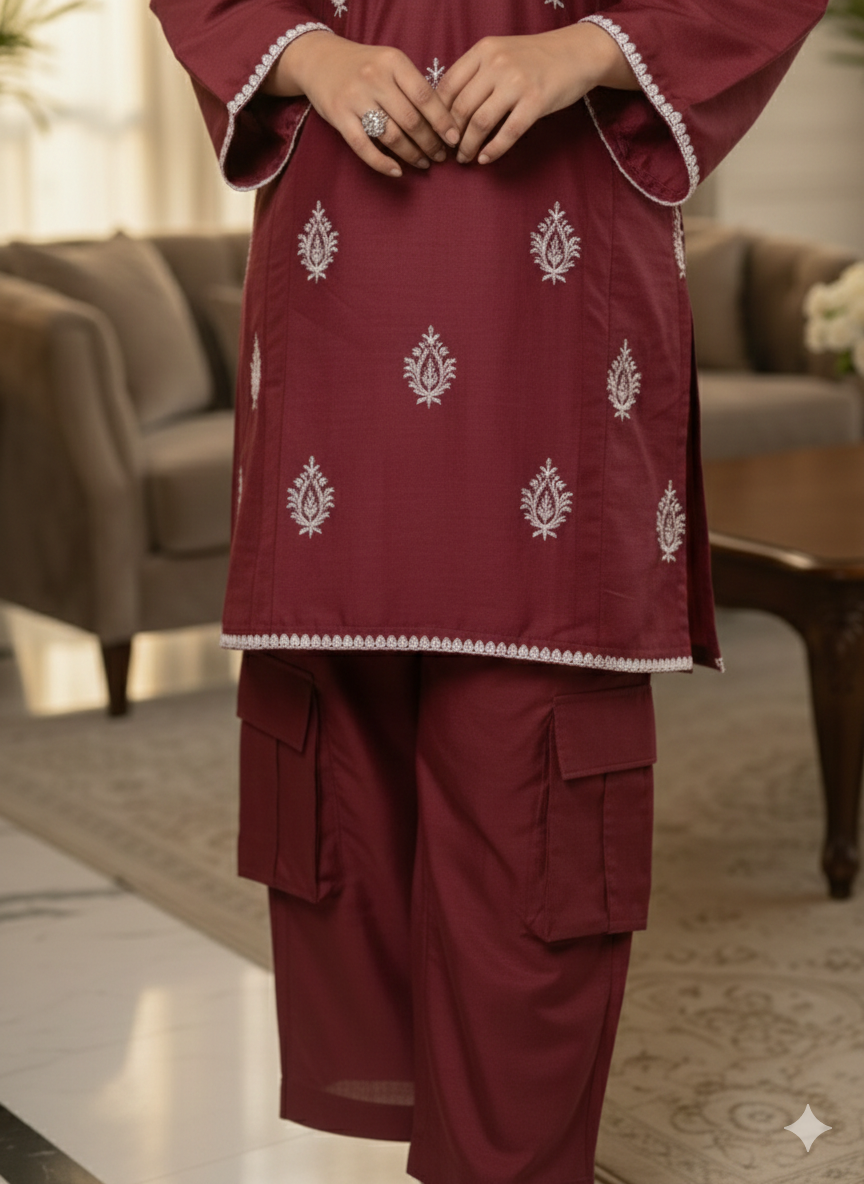 Premium Cotton 2-Piece Co-ord Set - Trendy Cargo Trouser & Shirt (Maroon/Black/Tea Blue/Camel)