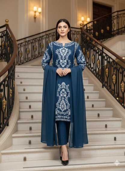Premium Pure Lawn 3-Piece Suit – Heavy Floral Embroidery