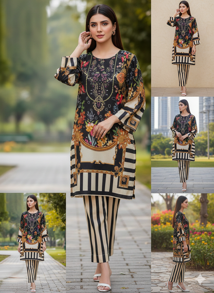 Luxury Pure Silk 2-Piece Printed Suit