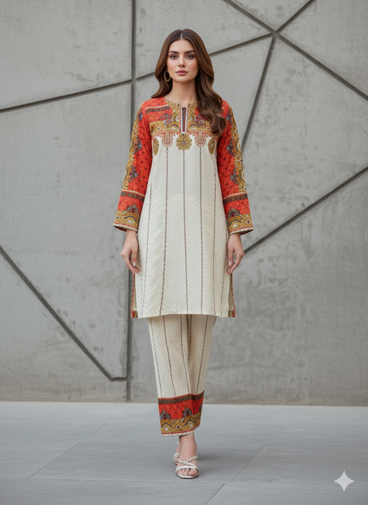 Pure Silk 2-Piece Printed Suit