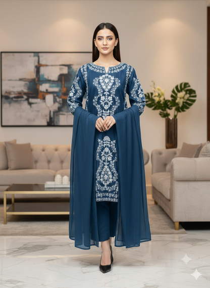 Premium Pure Lawn 3-Piece Suit – Heavy Floral Embroidery