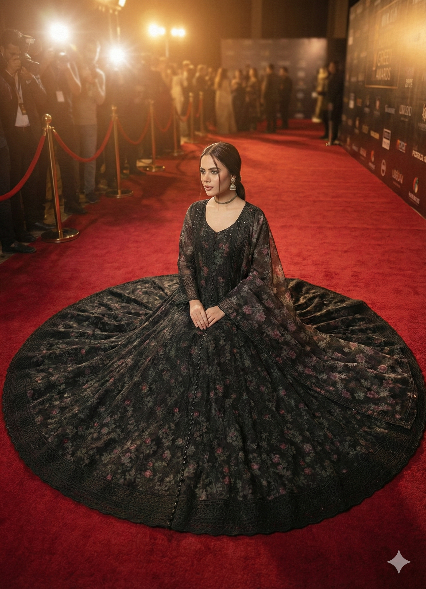 Premium Black Printed Pure Silk 3-Piece Maxi Suit